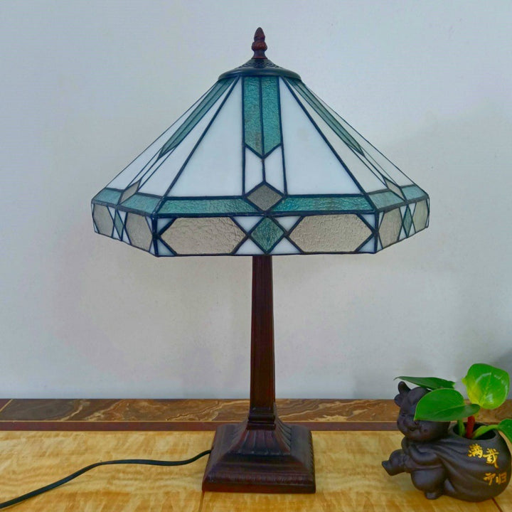 Traditional Vintage Tapered Round Square Glass Resin 1-Light Table Lamp For Living Room