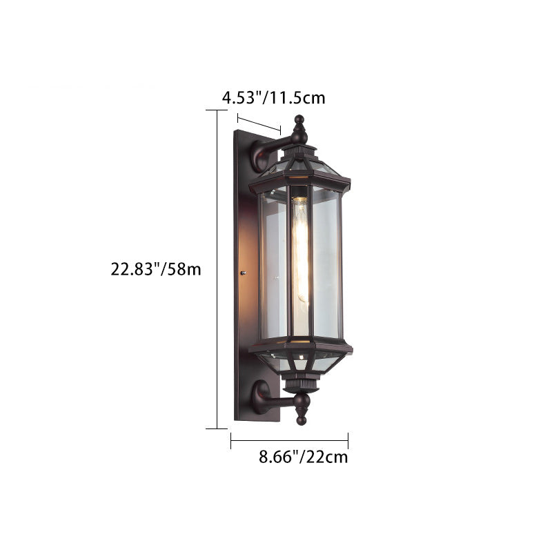 Traditionelle Vintage achteckige quadratische wasserdichte Glas-Aluminium-1-Licht-Wandleuchte Lampe für Terrasse im Freien 