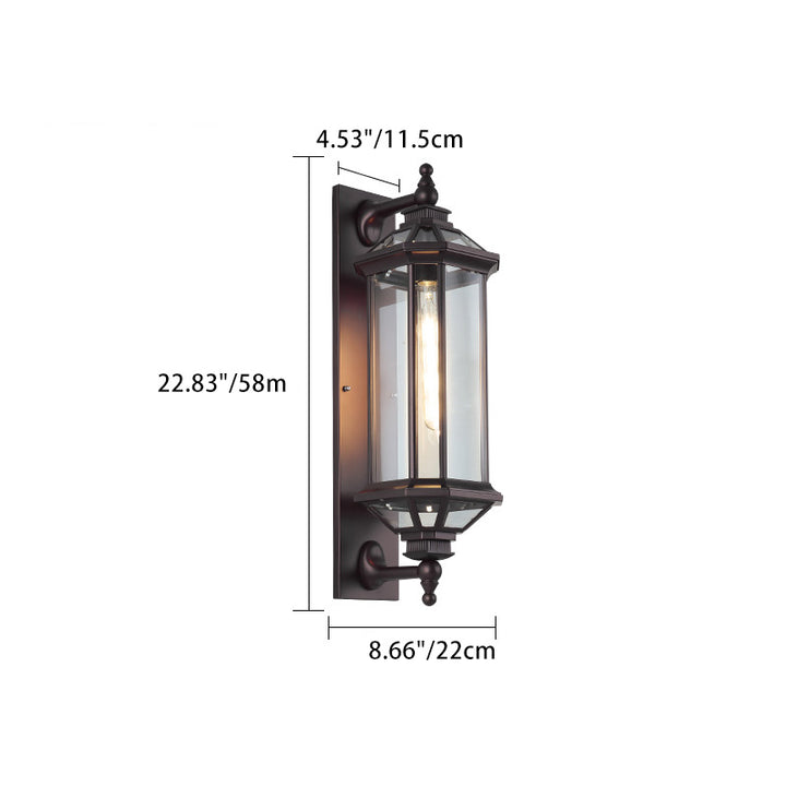 Traditionelle Vintage achteckige quadratische wasserdichte Glas-Aluminium-1-Licht-Wandleuchte Lampe für Terrasse im Freien 