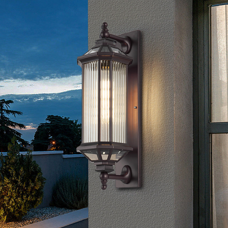 Traditionelle Vintage achteckige quadratische wasserdichte Glas-Aluminium-1-Licht-Wandleuchte Lampe für Terrasse im Freien 