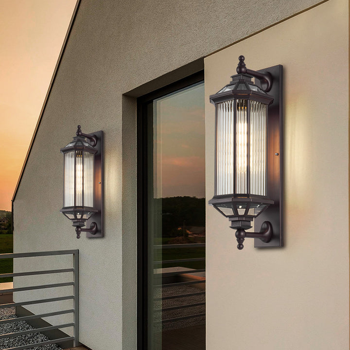 Traditionelle Vintage achteckige quadratische wasserdichte Glas-Aluminium-1-Licht-Wandleuchte Lampe für Terrasse im Freien 