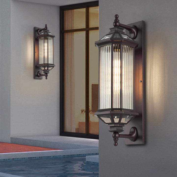Traditionelle Vintage achteckige quadratische wasserdichte Glas-Aluminium-1-Licht-Wandleuchte Lampe für Terrasse im Freien 