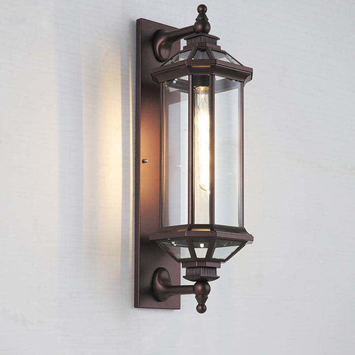 Traditionelle Vintage achteckige quadratische wasserdichte Glas-Aluminium-1-Licht-Wandleuchte Lampe für Terrasse im Freien 