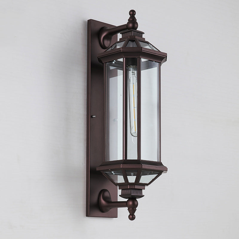 Traditionelle Vintage achteckige quadratische wasserdichte Glas-Aluminium-1-Licht-Wandleuchte Lampe für Terrasse im Freien 