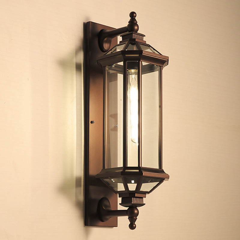 Traditionelle Vintage achteckige quadratische wasserdichte Glas-Aluminium-1-Licht-Wandleuchte Lampe für Terrasse im Freien 