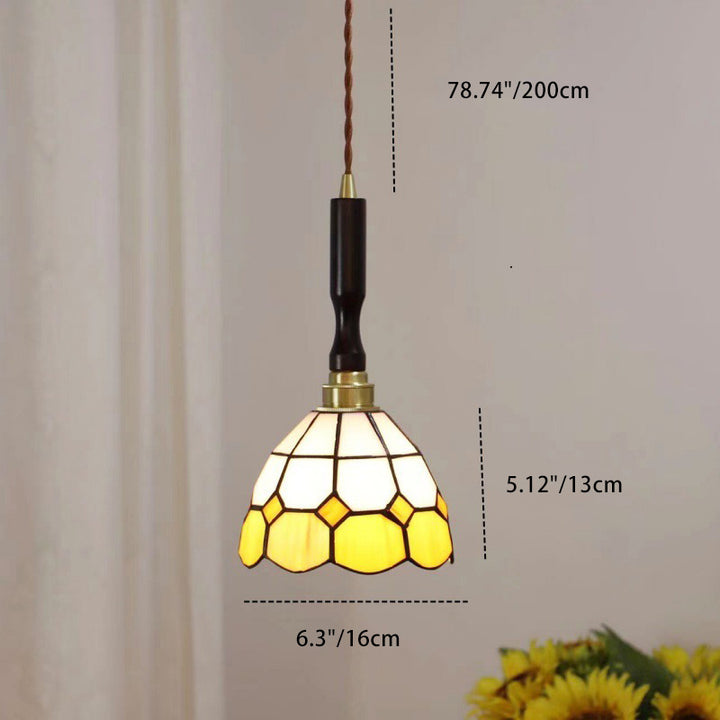 Lustre suspendu à 1 lumière en verre rond effilé Tiffany traditionnel en cuivre pour chambre 