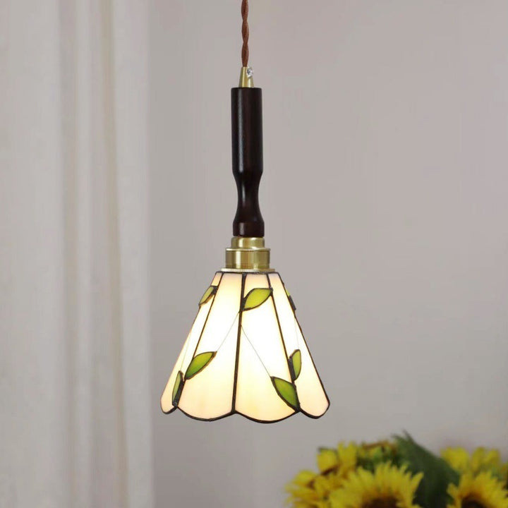 Lustre suspendu à 1 lumière en verre rond effilé Tiffany traditionnel en cuivre pour chambre 