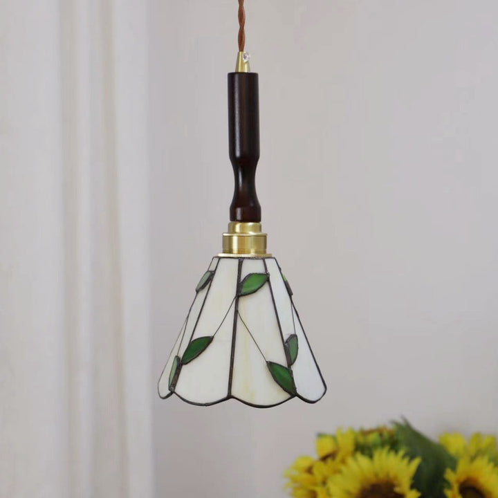 Lustre suspendu à 1 lumière en verre rond effilé Tiffany traditionnel en cuivre pour chambre 