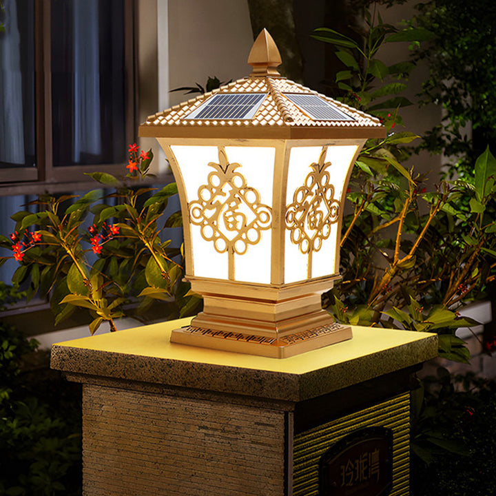 Traditional Chinese Square Column Solar Waterproof PC ABS LED Landscape Lighting Outdoor Light For Outdoor Patio