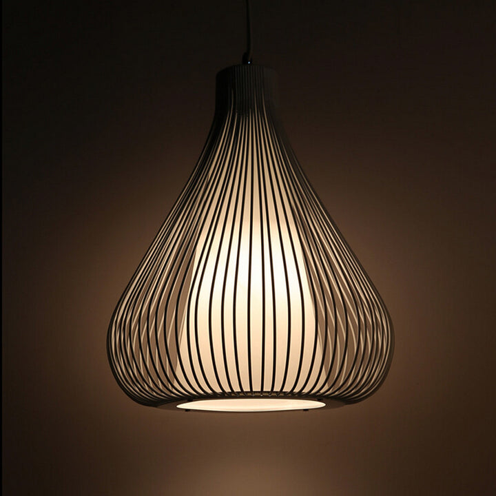 Suspension Contemporaine Scandinave en Tissu Rond avec Cage à Oiseaux en Fer 1 Lumière pour Salon 