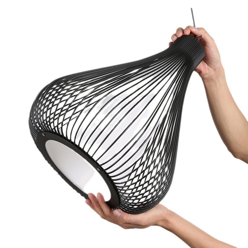 Suspension Contemporaine Scandinave en Tissu Rond avec Cage à Oiseaux en Fer 1 Lumière pour Salon 
