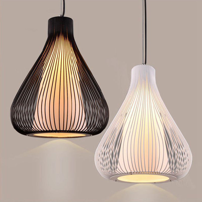 Suspension Contemporaine Scandinave en Tissu Rond avec Cage à Oiseaux en Fer 1 Lumière pour Salon 