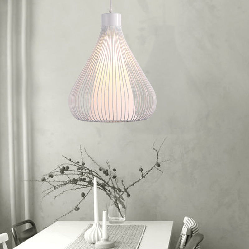 Suspension Contemporaine Scandinave en Tissu Rond avec Cage à Oiseaux en Fer 1 Lumière pour Salon 