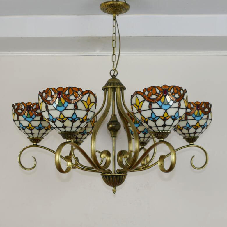 Traditionelle Tiffany Zweig Halb Runde Glas Eisen 3/6/8 Licht Kronleuchter Für Wohnzimmer 