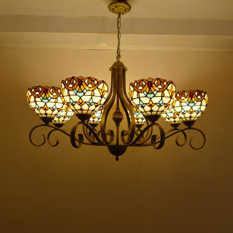 Traditionelle Tiffany Zweig Halb Runde Glas Eisen 3/6/8 Licht Kronleuchter Für Wohnzimmer 