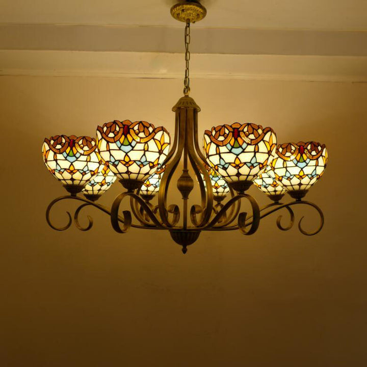 Traditionelle Tiffany Zweig Halb Runde Glas Eisen 3/6/8 Licht Kronleuchter Für Wohnzimmer 