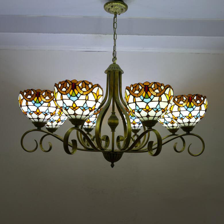 Traditionelle Tiffany Zweig Halb Runde Glas Eisen 3/6/8 Licht Kronleuchter Für Wohnzimmer 
