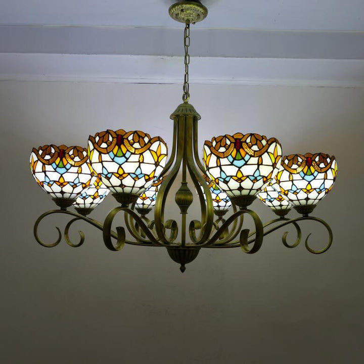 Traditionelle Tiffany Zweig Halb Runde Glas Eisen 3/6/8 Licht Kronleuchter Für Wohnzimmer 