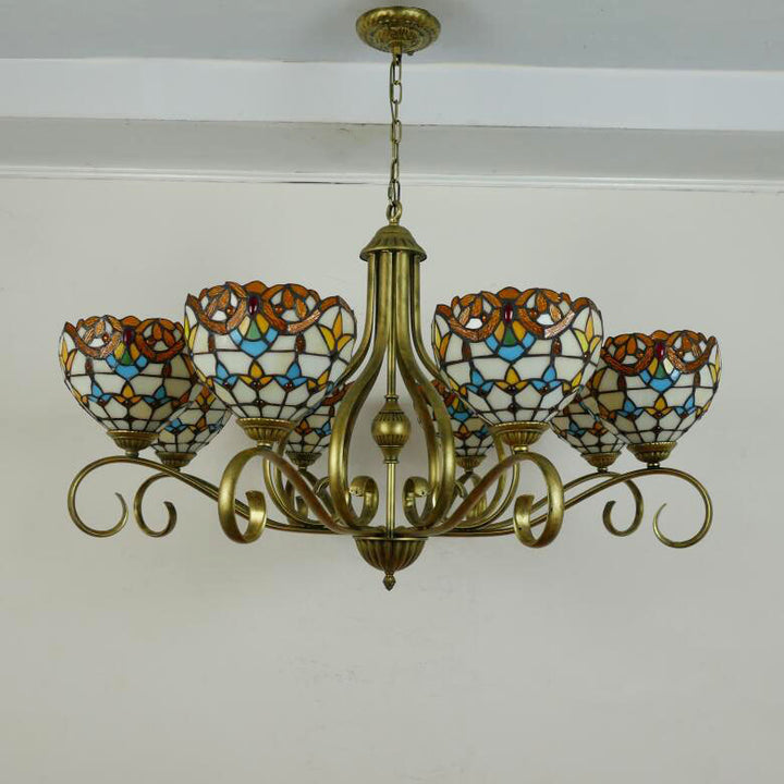 Traditionelle Tiffany Zweig Halb Runde Glas Eisen 3/6/8 Licht Kronleuchter Für Wohnzimmer 