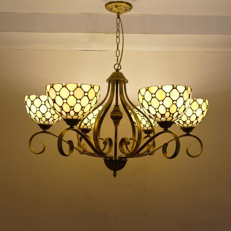 Traditionelle Tiffany Zweig Halb Runde Glas Eisen 3/6/8 Licht Kronleuchter Für Wohnzimmer 