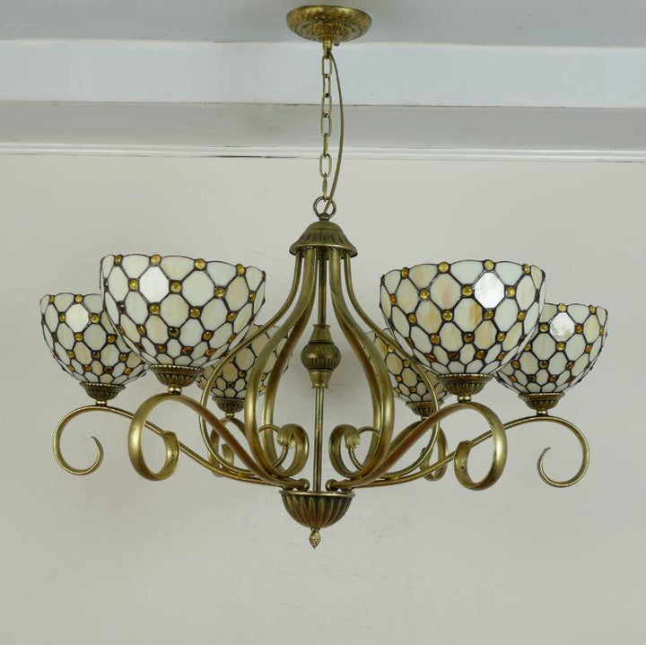 Traditionelle Tiffany Zweig Halb Runde Glas Eisen 3/6/8 Licht Kronleuchter Für Wohnzimmer 