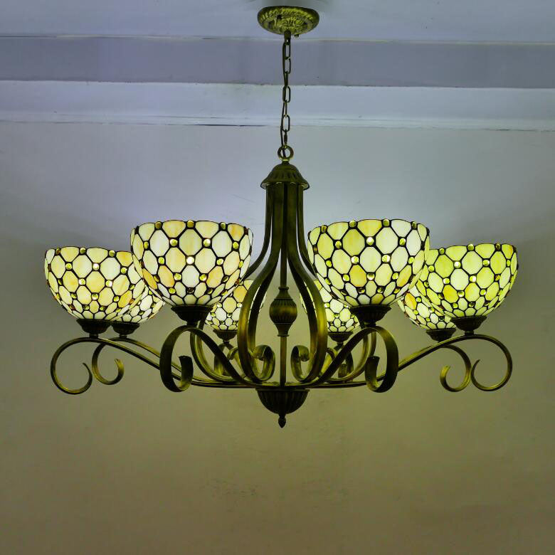 Traditionelle Tiffany Zweig Halb Runde Glas Eisen 3/6/8 Licht Kronleuchter Für Wohnzimmer 