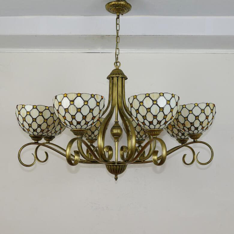 Traditionelle Tiffany Zweig Halb Runde Glas Eisen 3/6/8 Licht Kronleuchter Für Wohnzimmer 