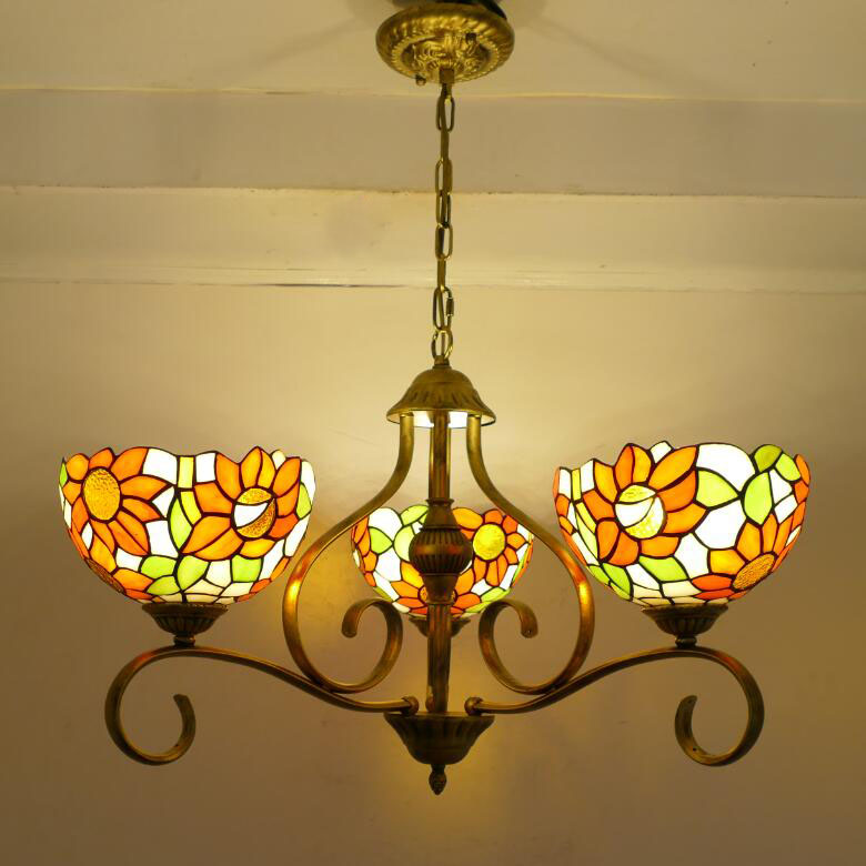 Traditionelle Tiffany Zweig Halb Runde Glas Eisen 3/6/8 Licht Kronleuchter Für Wohnzimmer 