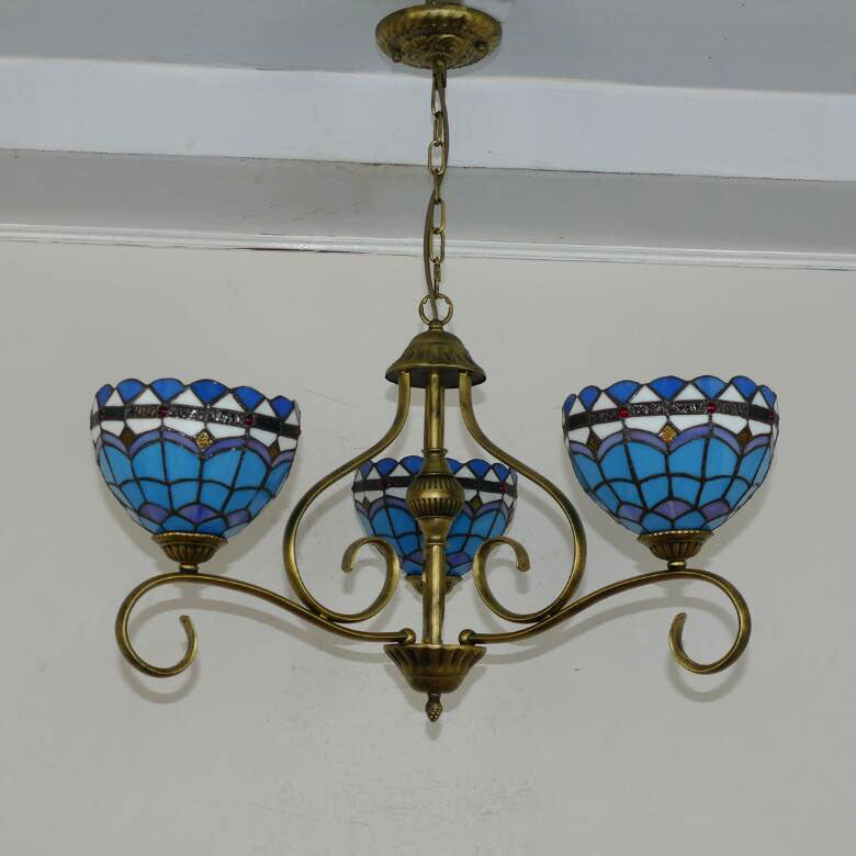 Traditionelle Tiffany Zweig Halb Runde Glas Eisen 3/6/8 Licht Kronleuchter Für Wohnzimmer 
