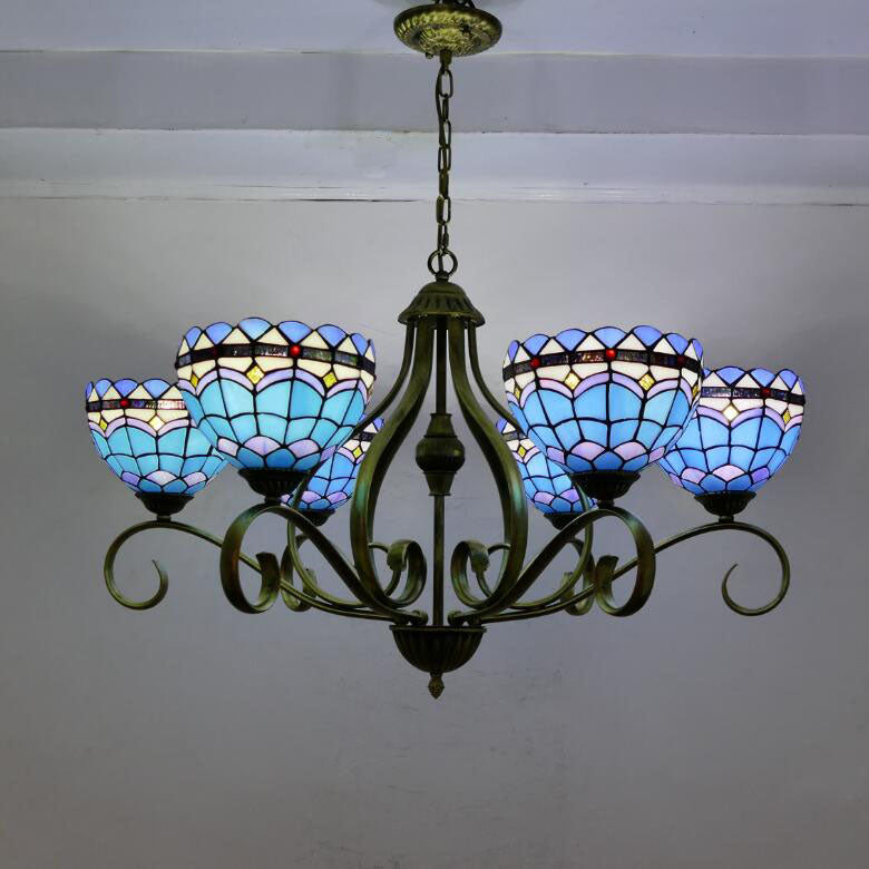 Traditionelle Tiffany Zweig Halb Runde Glas Eisen 3/6/8 Licht Kronleuchter Für Wohnzimmer 