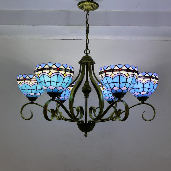 Traditionelle Tiffany Zweig Halb Runde Glas Eisen 3/6/8 Licht Kronleuchter Für Wohnzimmer 