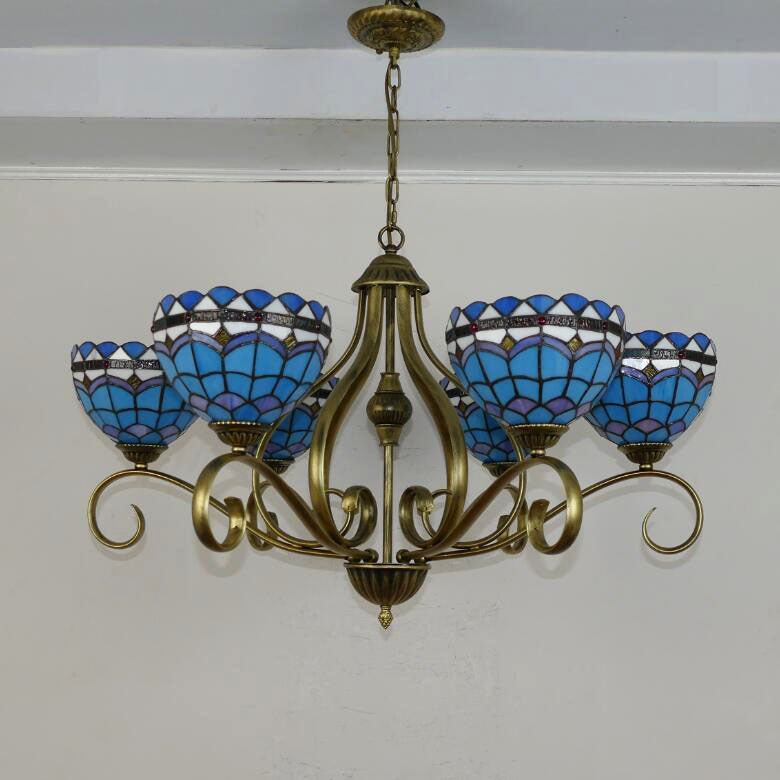 Traditionelle Tiffany Zweig Halb Runde Glas Eisen 3/6/8 Licht Kronleuchter Für Wohnzimmer 