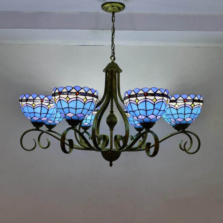 Traditionelle Tiffany Zweig Halb Runde Glas Eisen 3/6/8 Licht Kronleuchter Für Wohnzimmer 