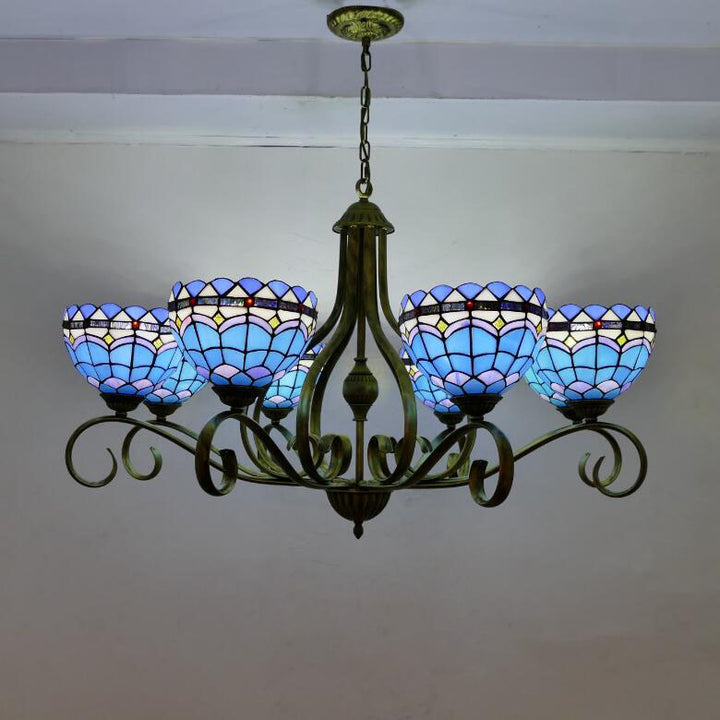 Traditionelle Tiffany Zweig Halb Runde Glas Eisen 3/6/8 Licht Kronleuchter Für Wohnzimmer 