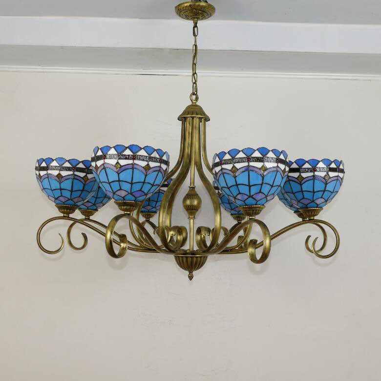 Traditionelle Tiffany Zweig Halb Runde Glas Eisen 3/6/8 Licht Kronleuchter Für Wohnzimmer 