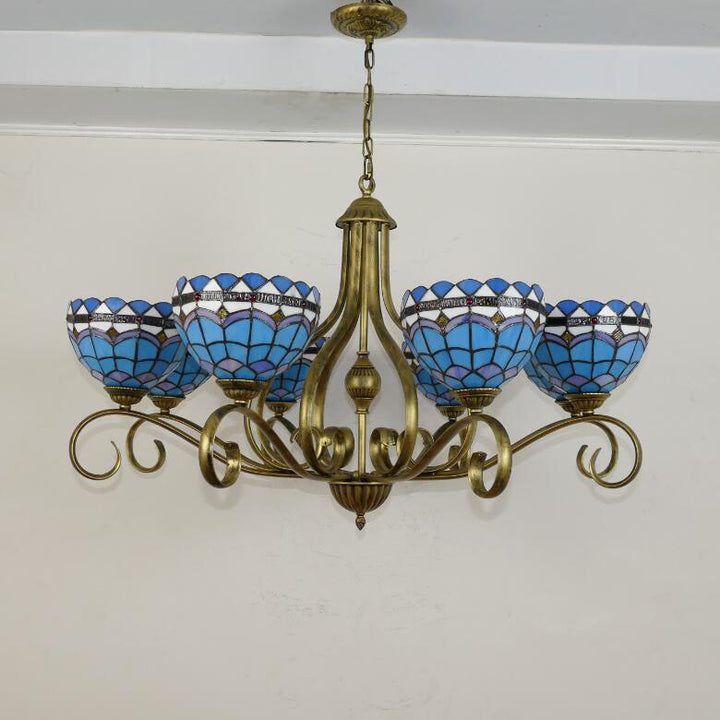 Traditionelle Tiffany Zweig Halb Runde Glas Eisen 3/6/8 Licht Kronleuchter Für Wohnzimmer 