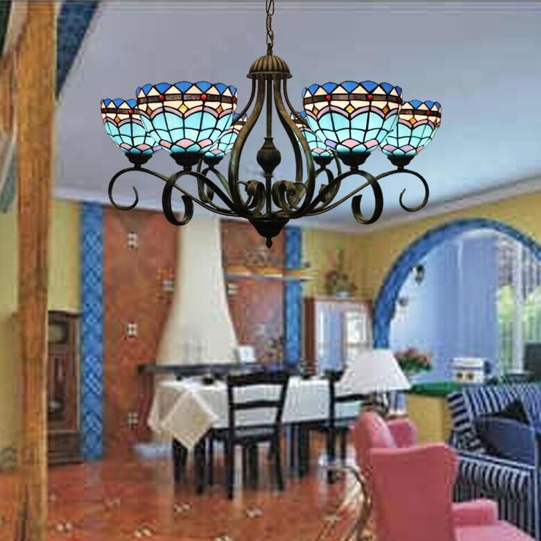 Traditionelle Tiffany Zweig Halb Runde Glas Eisen 3/6/8 Licht Kronleuchter Für Wohnzimmer 