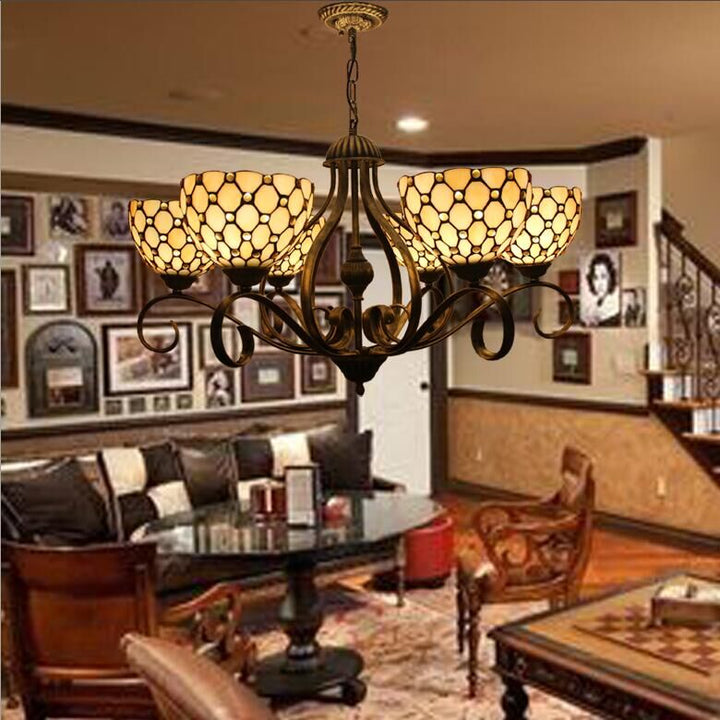Traditionelle Tiffany Zweig Halb Runde Glas Eisen 3/6/8 Licht Kronleuchter Für Wohnzimmer 