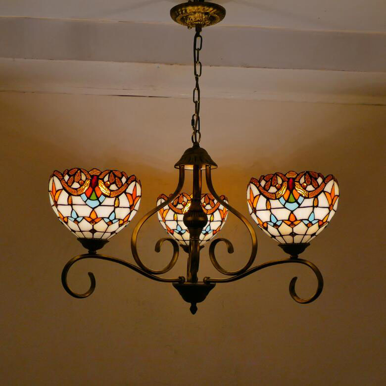 Traditionelle Tiffany Zweig Halb Runde Glas Eisen 3/6/8 Licht Kronleuchter Für Wohnzimmer 