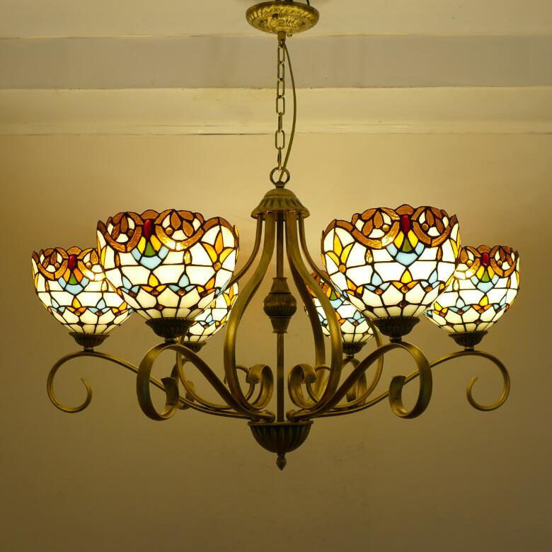 Traditionelle Tiffany Zweig Halb Runde Glas Eisen 3/6/8 Licht Kronleuchter Für Wohnzimmer 