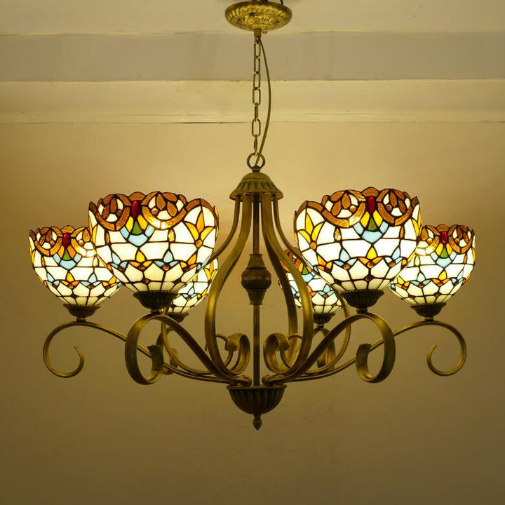 Traditionelle Tiffany Zweig Halb Runde Glas Eisen 3/6/8 Licht Kronleuchter Für Wohnzimmer 