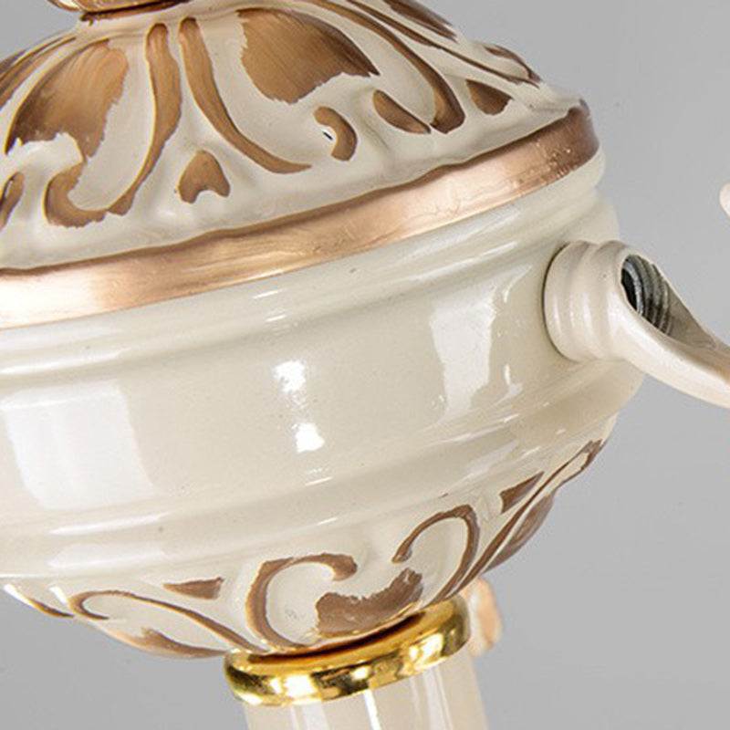 Traditioneller Vintage-Kronleuchter mit Blumenzweig, rund, Glas, Eisen, Zink, 3 Lichter für Wohnzimmer 