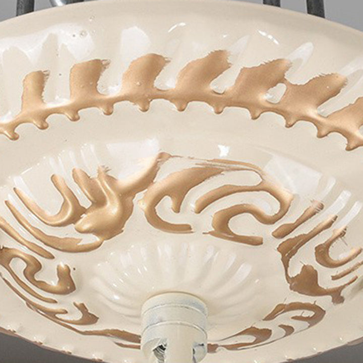 Traditioneller Vintage-Kronleuchter mit Blumenzweig, rund, Glas, Eisen, Zink, 3 Lichter für Wohnzimmer 