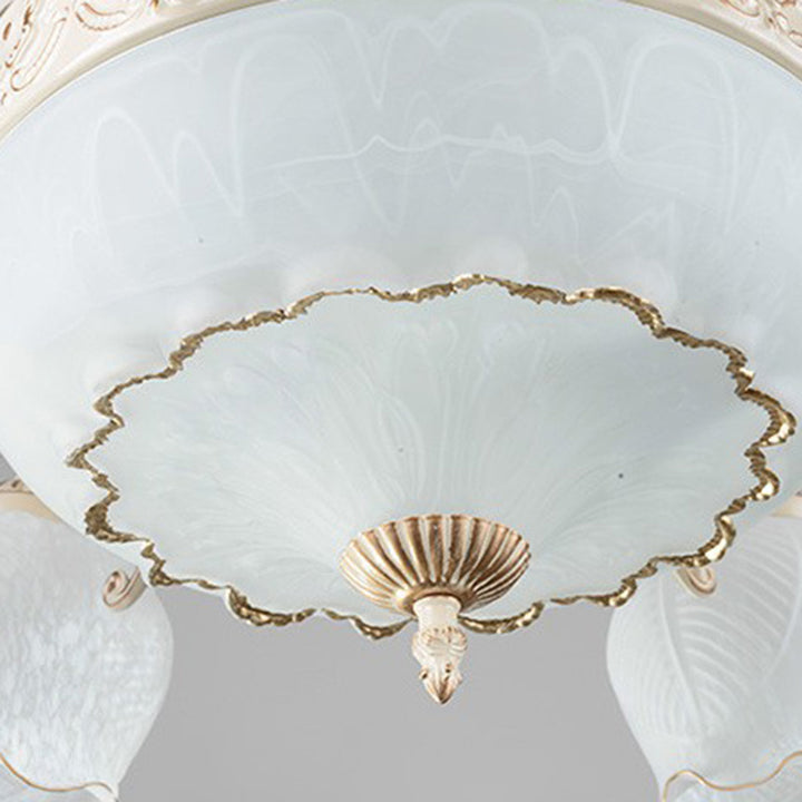 Traditioneller Vintage-Kronleuchter mit Blumenzweig, rund, Glas, Eisen, Zink, 3 Lichter für Wohnzimmer 