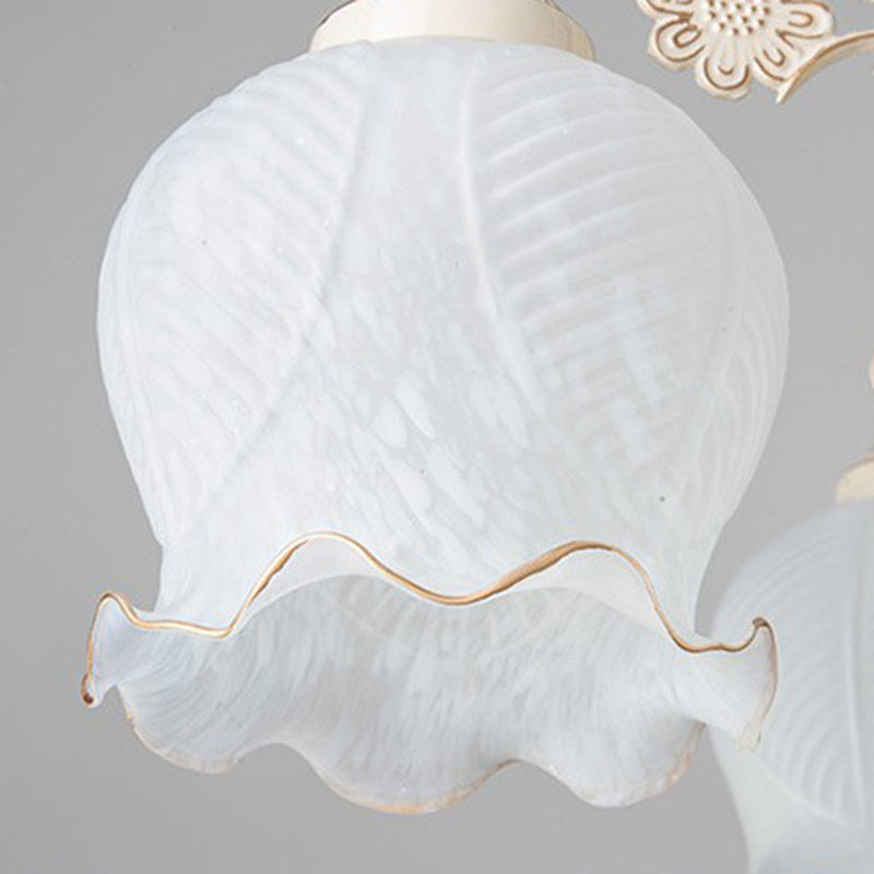 Traditioneller Vintage-Kronleuchter mit Blumenzweig, rund, Glas, Eisen, Zink, 3 Lichter für Wohnzimmer 