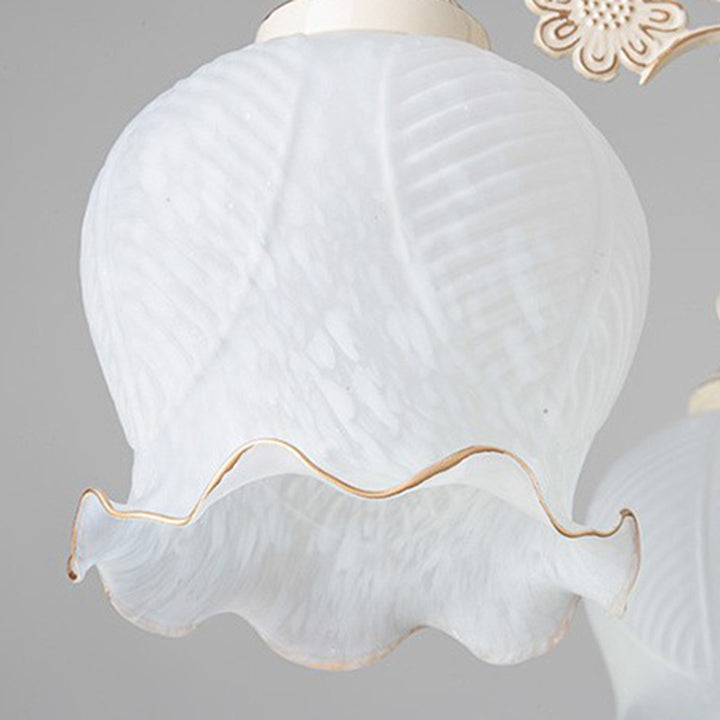 Traditioneller Vintage-Kronleuchter mit Blumenzweig, rund, Glas, Eisen, Zink, 3 Lichter für Wohnzimmer 