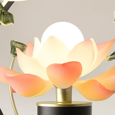 Traditionelle chinesische Lotus-Quaste, rund, Kunstharz, Keramik, Eisen, 1-flammig, Pendelleuchte für Schlafzimmer 