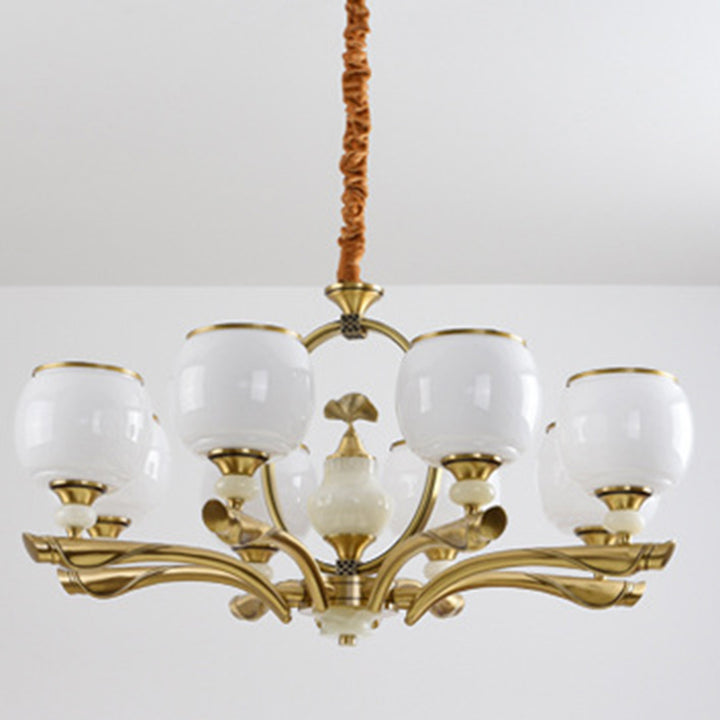 Lustres traditionnels chinois en verre rond avec pierres de jade et cuivre 6/8/10/15 lumières pour salon 