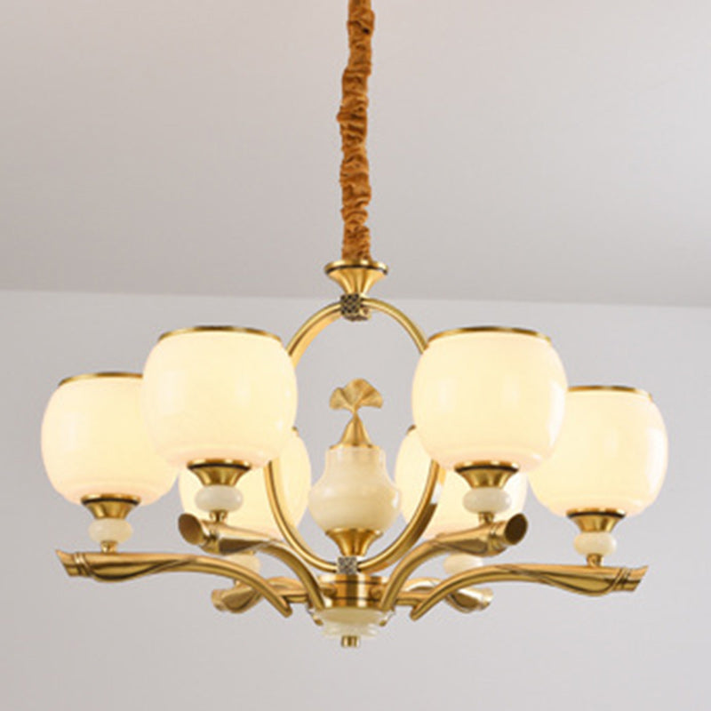Lustres traditionnels chinois en verre rond avec pierres de jade et cuivre 6/8/10/15 lumières pour salon 