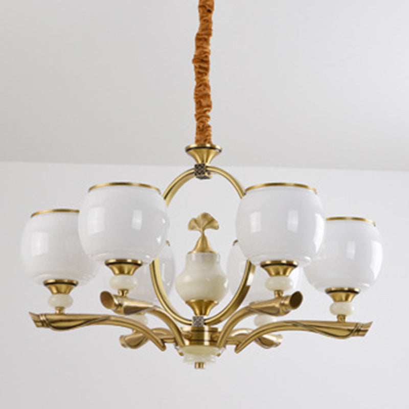 Lustres traditionnels chinois en verre rond avec pierres de jade et cuivre 6/8/10/15 lumières pour salon 